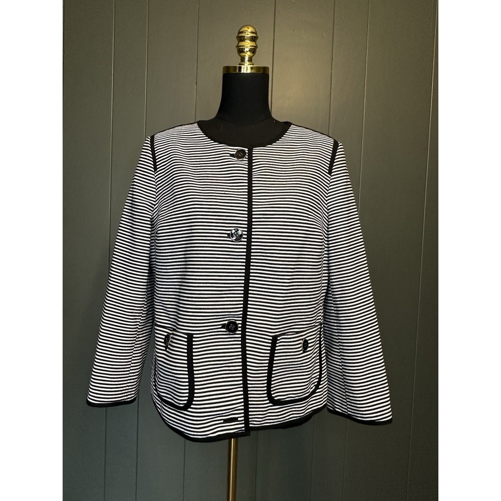 Talbots‎ Womens Pinstripes Black & White Blazer Jacket Sz 12